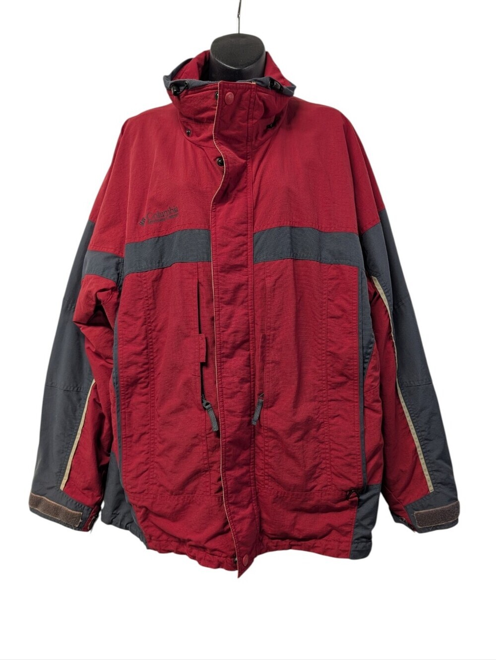 Columbia Sportswear Men’s Size Large Red Grey Colorblock Hooded Jacket Zipper